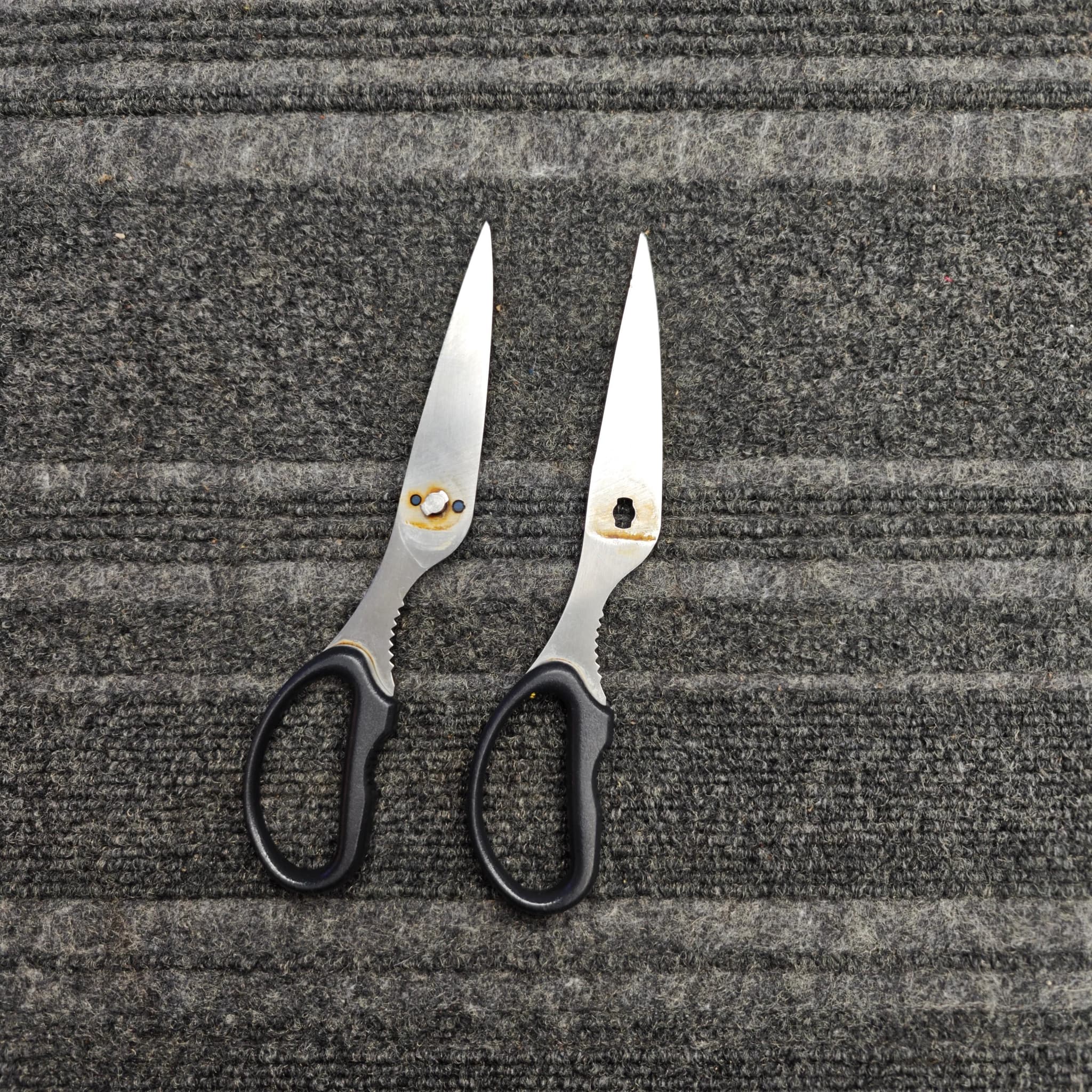 Knife row lined up for sharpening