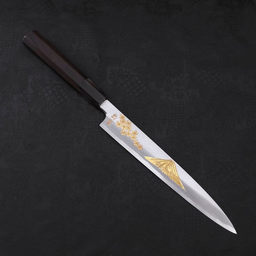 Japanese yanagiba knife with gold decoration