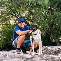 Michael with his dog at a porch pickup