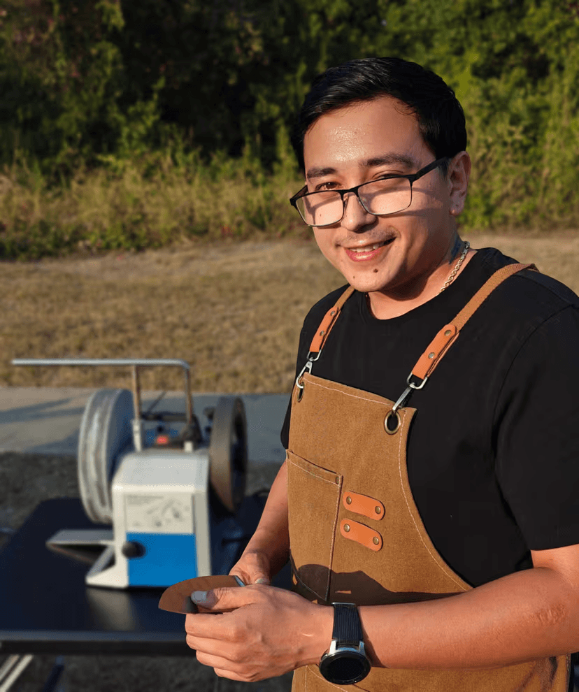 Michael Kempf at his sharpening station in Austin, TX