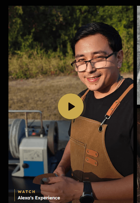 Michael sharpening a knife on the Tormek wheel