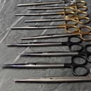 Multiple precision scissors with brass and black handles