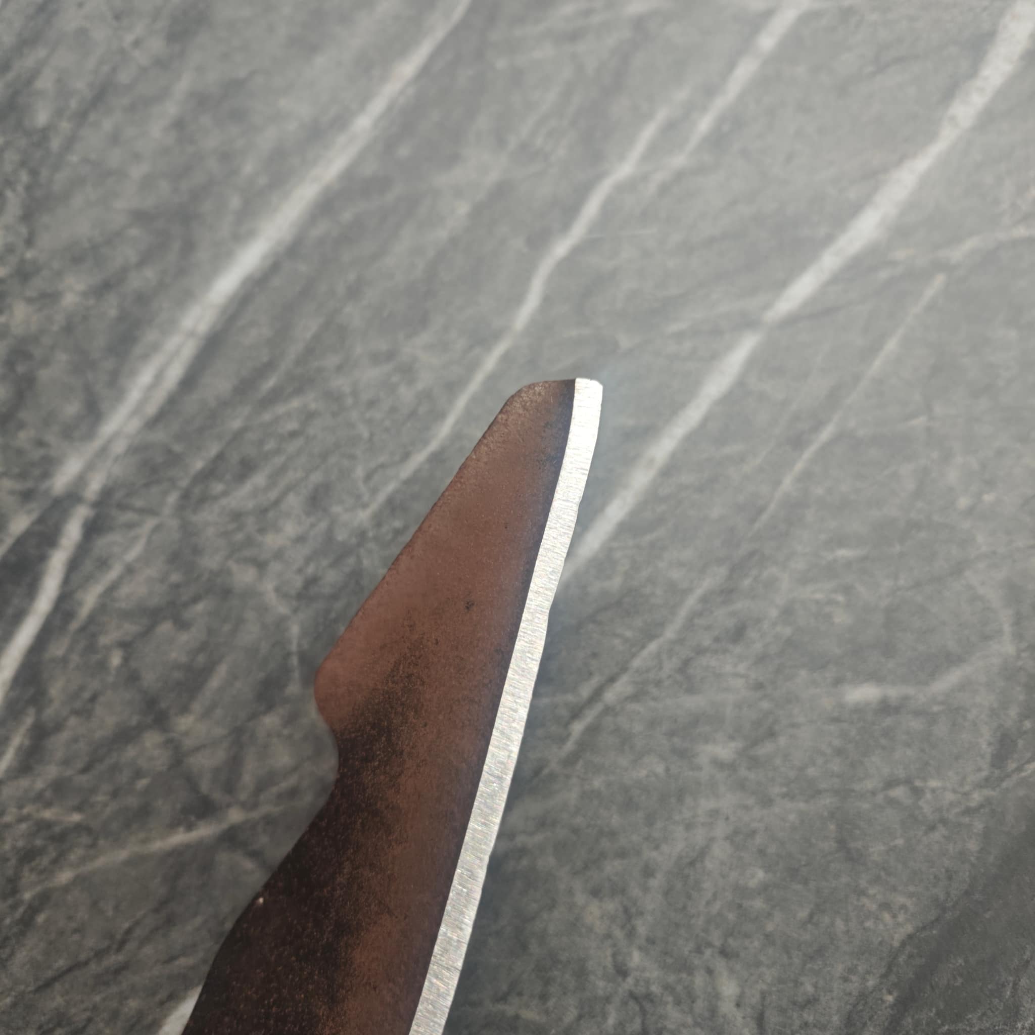 Freshly sharpened knife on work surface